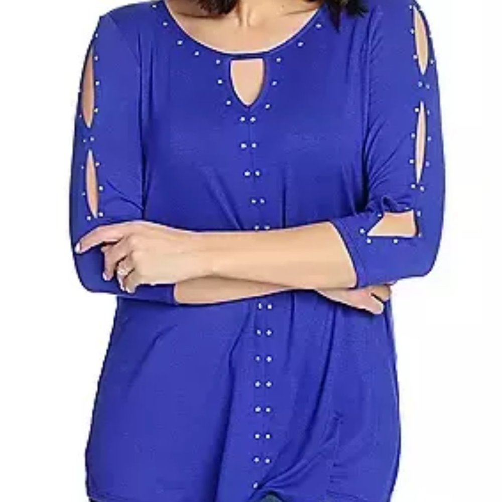 Glitterscape Jersey Knit 3/4 Slit Sleeve Top in 3X